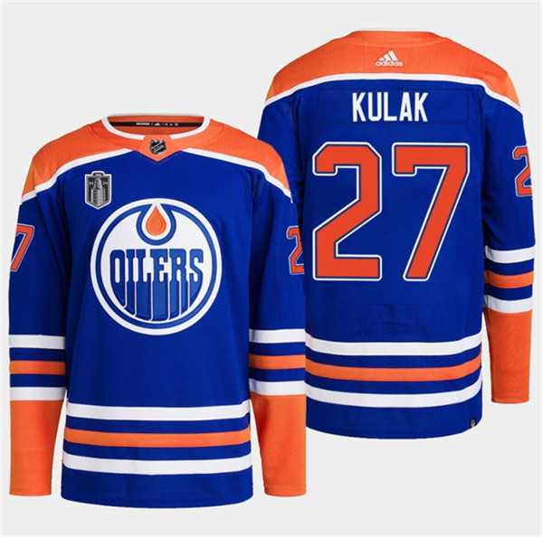 Mens Edmonton Oilers #27 Brett Kulak Royal 2024 Stanley Cup Final Patch Stitched Jersey Dzhi->edmonton oilers->NHL Jersey
